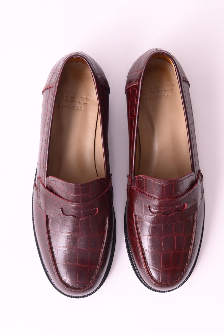 The Linear Loafer - Oxblood Croc