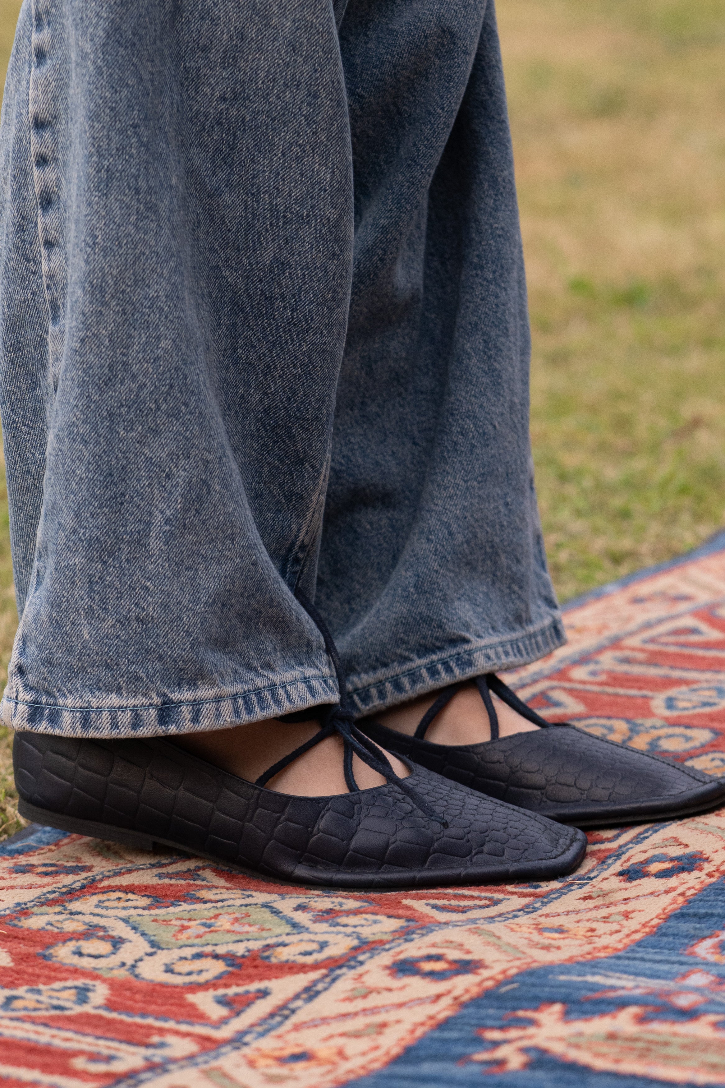 Quadra Blueprint Croc Leather Ballet Flats