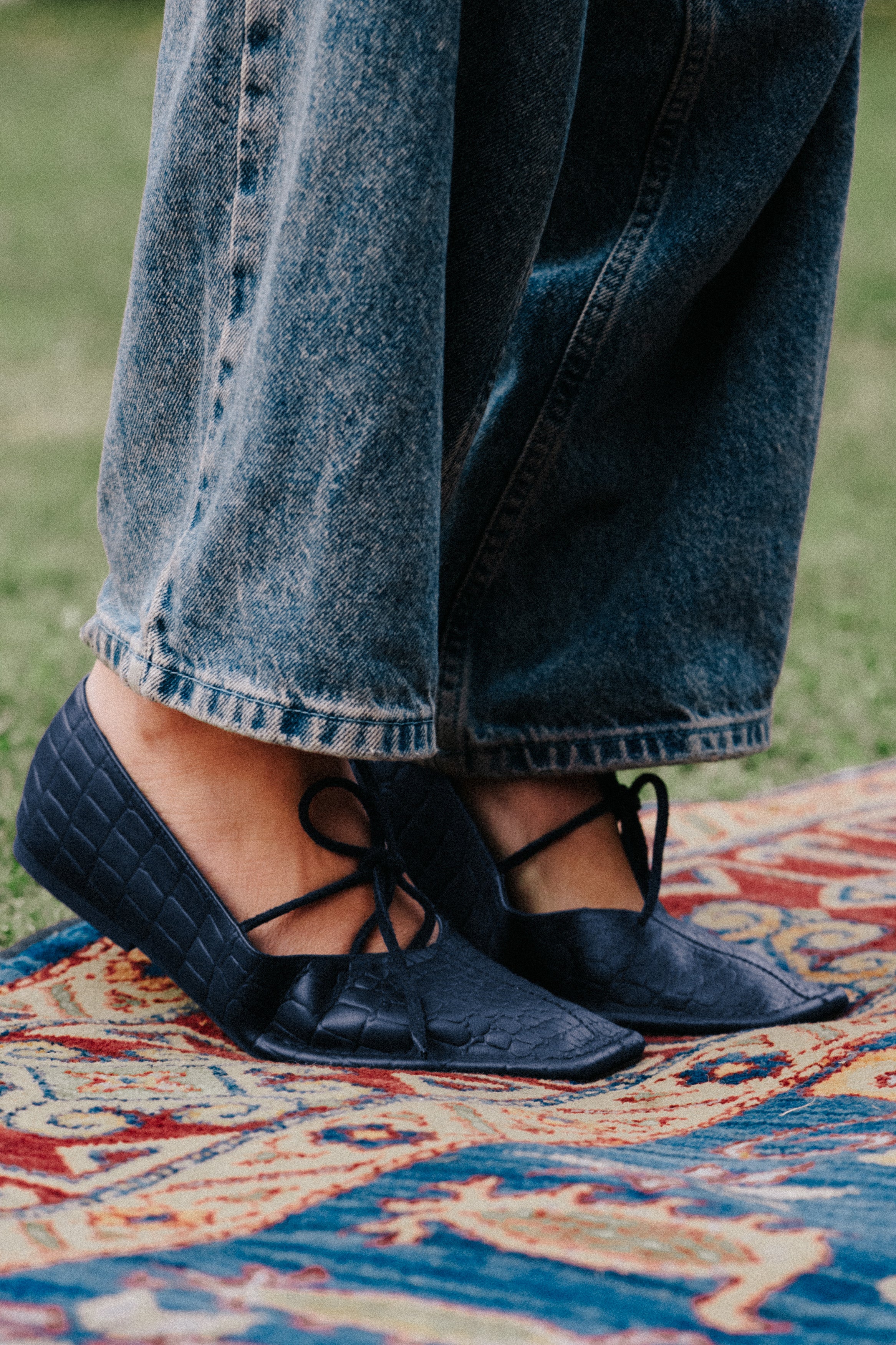 Quadra Blueprint Croc Leather Ballet Flats